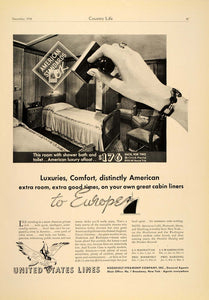 1934 Ad United States Lines Cabin Liner Stateroom Beds - ORIGINAL CL3
