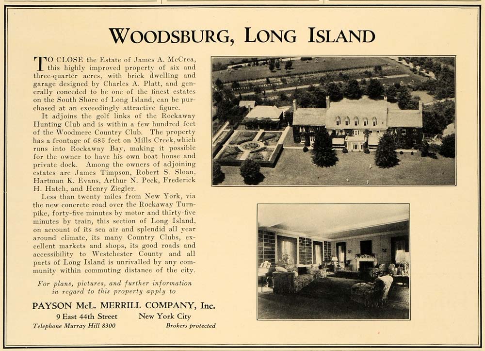 1924 Ad Real Estate Property Payson Merrill Long Island - ORIGINAL CL4