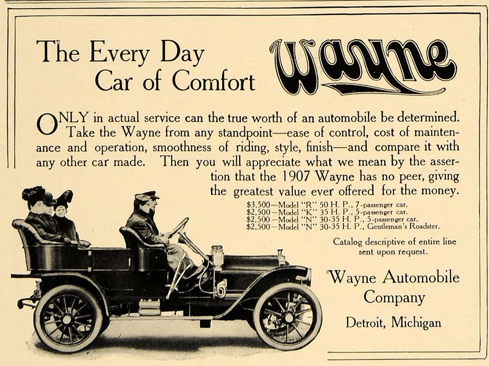 1907 Ad Wayne Automobile Detriot Michigan Car Men Women - ORIGINAL CL4