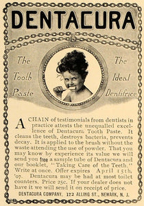 1907 Ad Dentacura Tooth Paste Teeth Girl Dentifrice - ORIGINAL ADVERTISING CL4