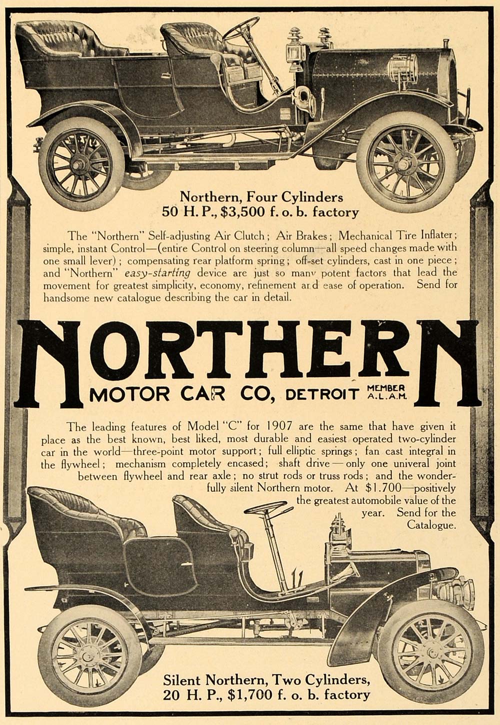 1907 Ad Silent Northern Two Cylinders Model C Motor Car - ORIGINAL CL4