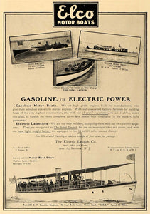 1907 Ad Elco Motor Boats Electric Launch Revonah Ship - ORIGINAL ADVERTISING CL4