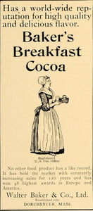 1907 Ad Walter Baker Breakfast Cocoa Dorchester Mass - ORIGINAL ADVERTISING CL4