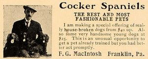 1907 Ad Cocker Spaniels F.G. MacIntosh Franklin PA Dog - ORIGINAL CL4