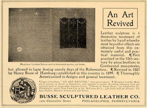 1907 Ad Henry Busse Hamburg Sculptured Leather Screen - ORIGINAL ADVERTISING CL4
