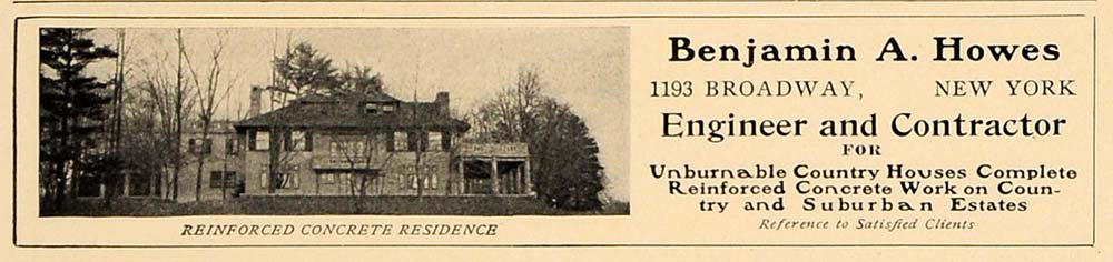 1907 Ad Benjamin A. Howes Engineer Contractor Housing - ORIGINAL ADVERTISING CL4