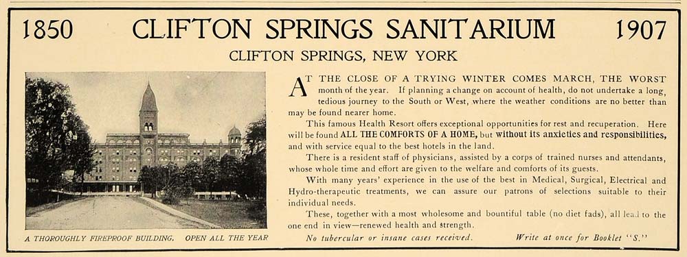 1907 Ad Clifton Springs Sanitarium Dr. Henry Foster - ORIGINAL ADVERTISING CL4