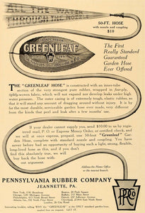 1907 Ad Greenleaf Pennsylvania Rubber Garden Hose - ORIGINAL ADVERTISING CL4