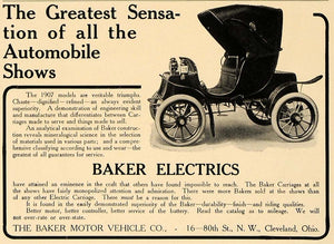 1907 Ad Baker Electric Motor Vehicle Carriage Cleveland - ORIGINAL CL4