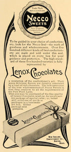 1907 Ad New England Necco Sweets Lenox Chocolates Box - ORIGINAL ADVERTISING CL4