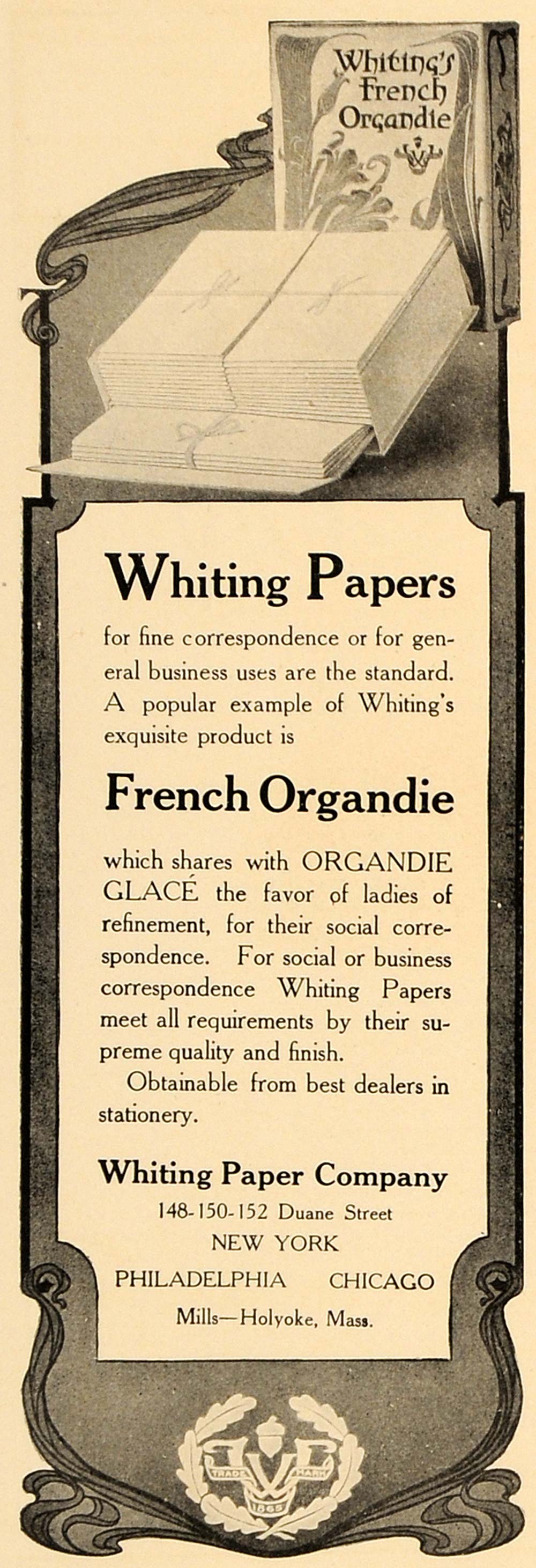 1907 Ad Whiting Paper French Organdie Glace Stationary - ORIGINAL CL4