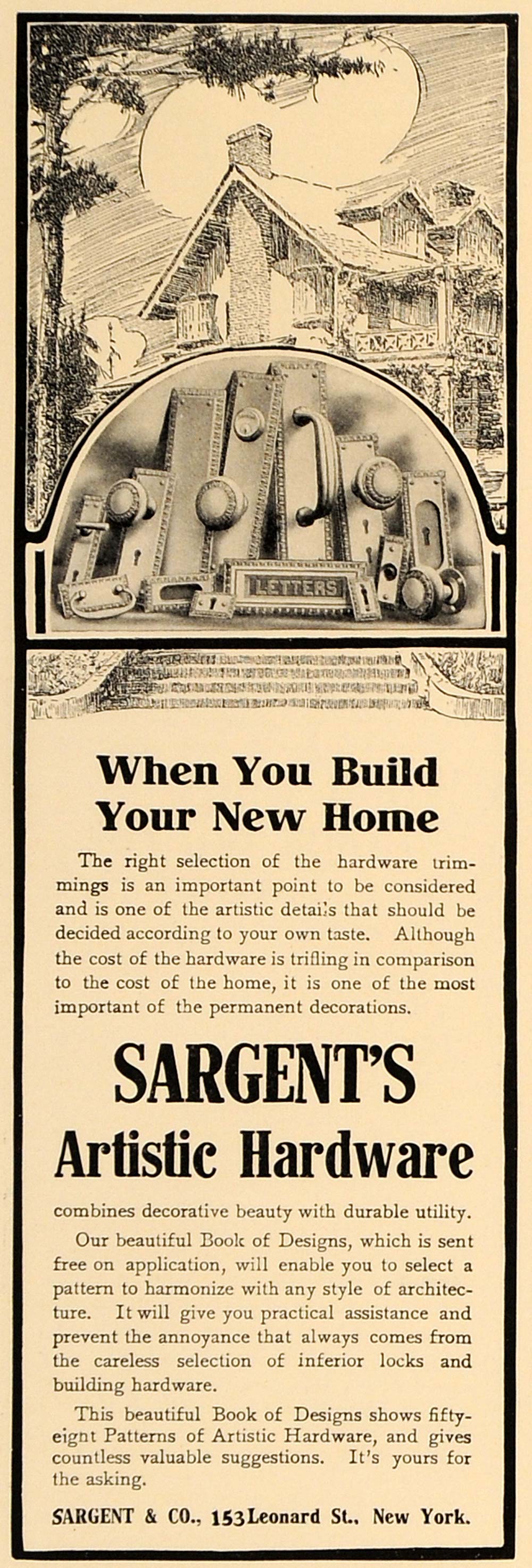 1907 Ad Sargent's Artistic Hardware Door Knobs Handles - ORIGINAL CL4