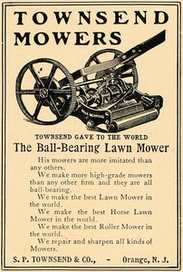 1907 Ad S.P. Townsend Mowers Ball-Bearing Lawn Mower - ORIGINAL ADVERTISING CL4