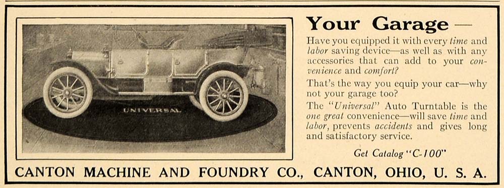 1913 Ad Canton Machine Foundry Garage Auto Turntable - ORIGINAL ADVERTISING CL4
