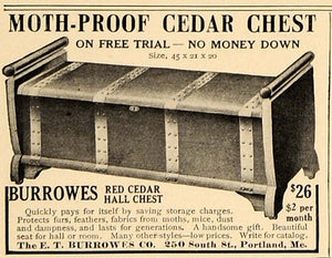 1913 Ad E.T. Burrowes Moth-Proof Red Cedar Hall Chest - ORIGINAL ADVERTISING CL4