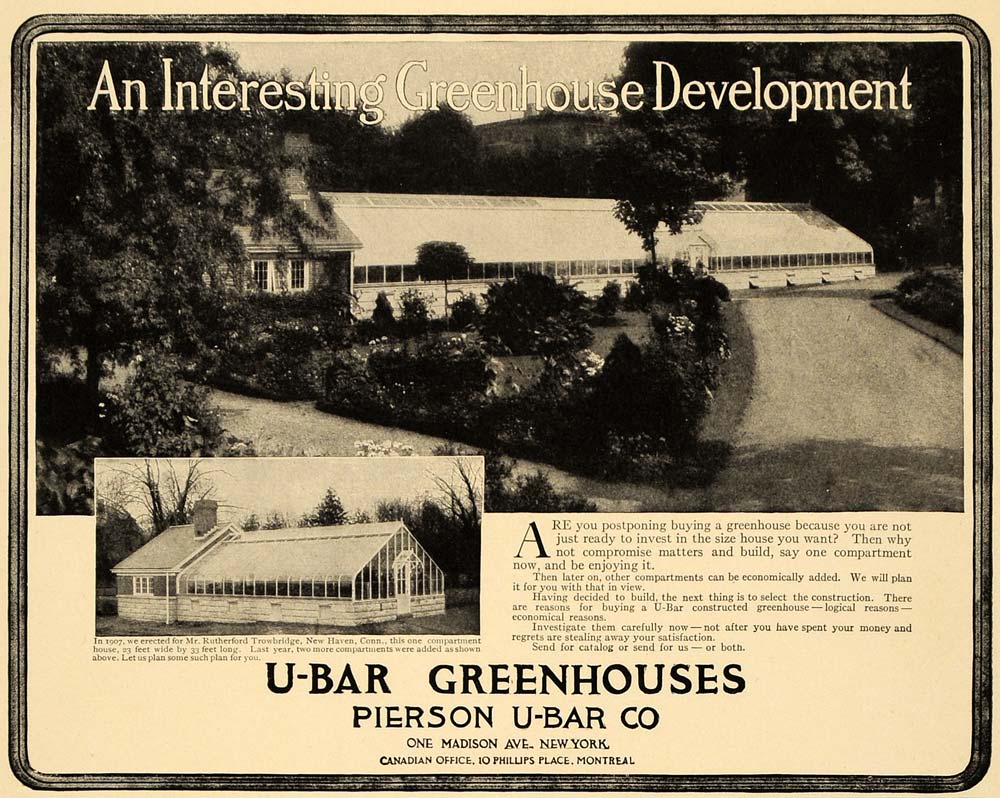 Pierson 1913 Ad U-Bar Greenhouses Rutherford Trowbridge - ORIGINAL CL4