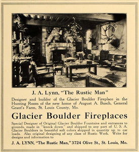 1913 Ad Glacier Boulder Fireplace J.A. Lynn St. Louis - ORIGINAL ADVERTISING CL4