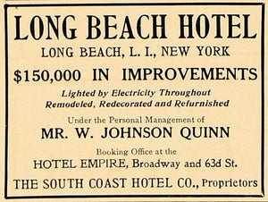1913 Ad Long Beach Hotel W. Johnson Quinn South Coast - ORIGINAL ADVERTISING CL4