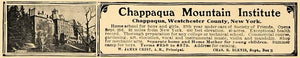 1907 Ad Chappaqua Mountain Institute Westchester N.Y. - ORIGINAL ADVERTISING CL4