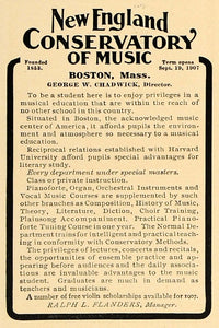 1907 Ad New England Conservatory Music Boston Mass - ORIGINAL ADVERTISING CL4