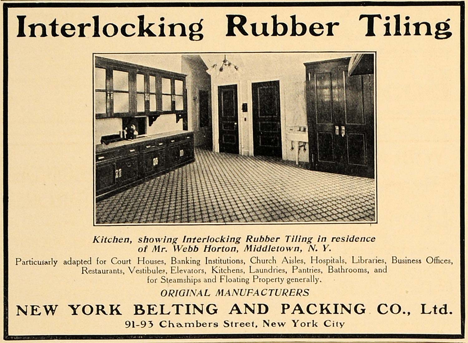 1907 Ad Webb Horton Mansion NY Belting Packing Tiling - ORIGINAL ADVERTISING CL4