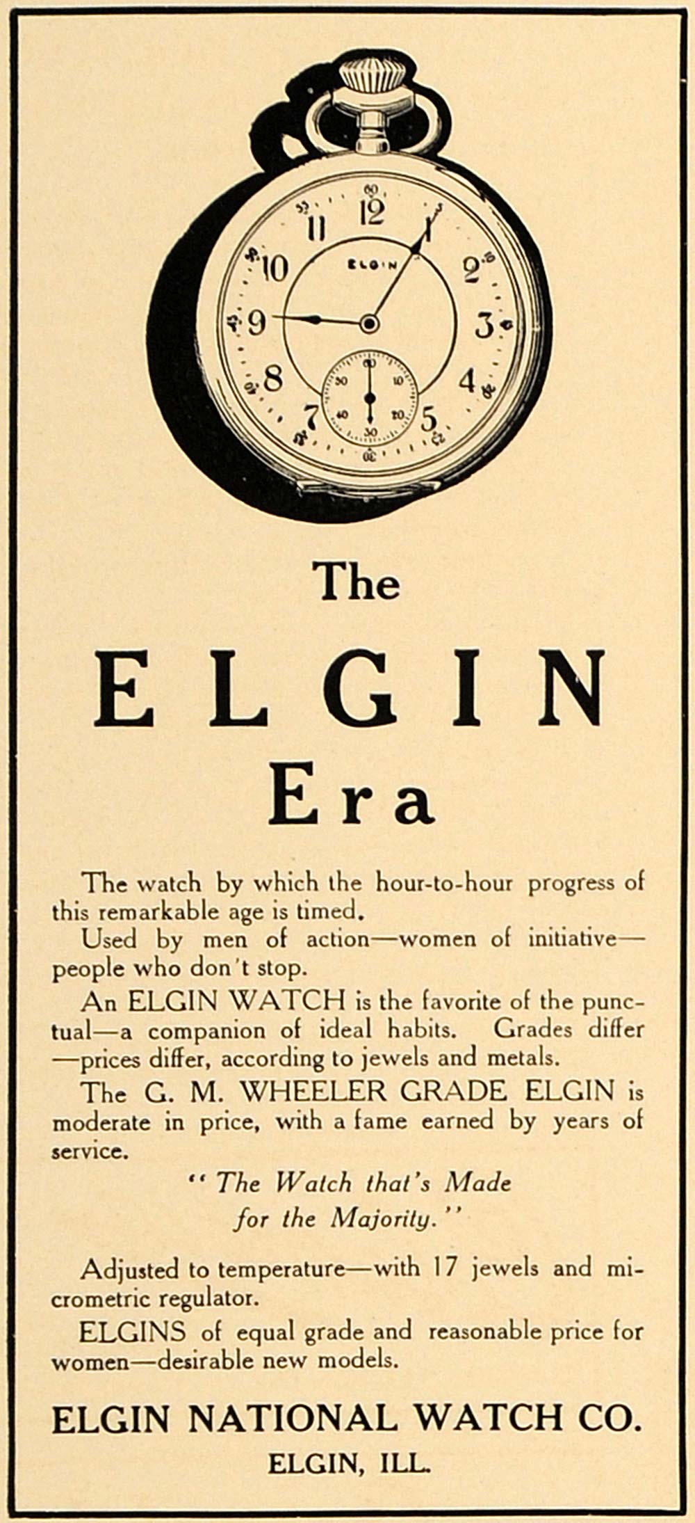 1907 Ad G.M. Wheeler Grade Elgin National Pocket Watch - ORIGINAL CL4