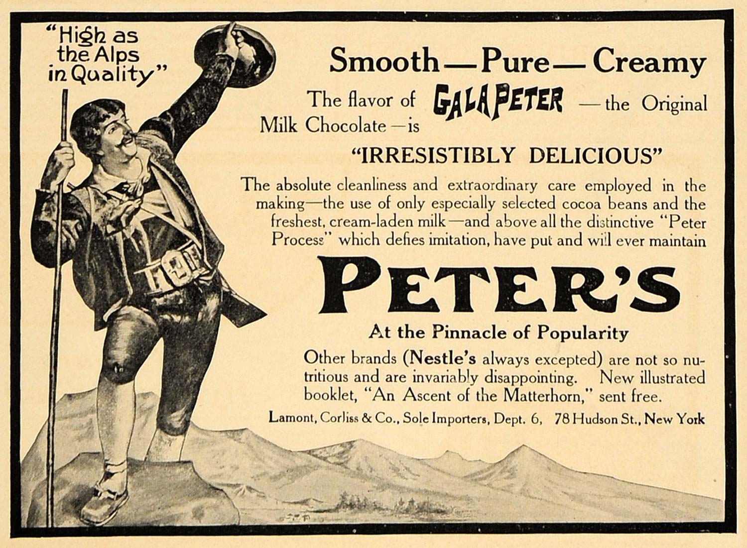 1907 Ad Gala Peter's Milk Chocolate Peter Process NY - ORIGINAL ADVERTISING CL4