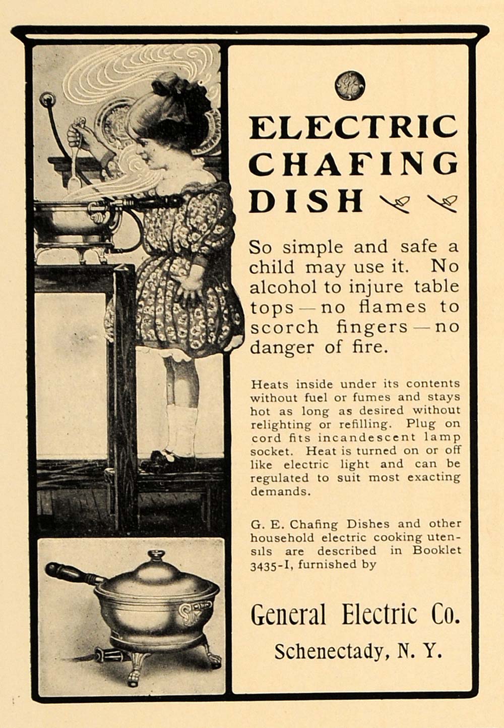 1907 Ad G.E. Electric Chafing Dish General Electric NY - ORIGINAL CL4