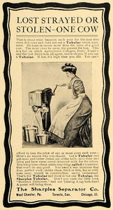 1907 Ad Sharples Separator Tubular Cream Agriculture - ORIGINAL ADVERTISING CL4