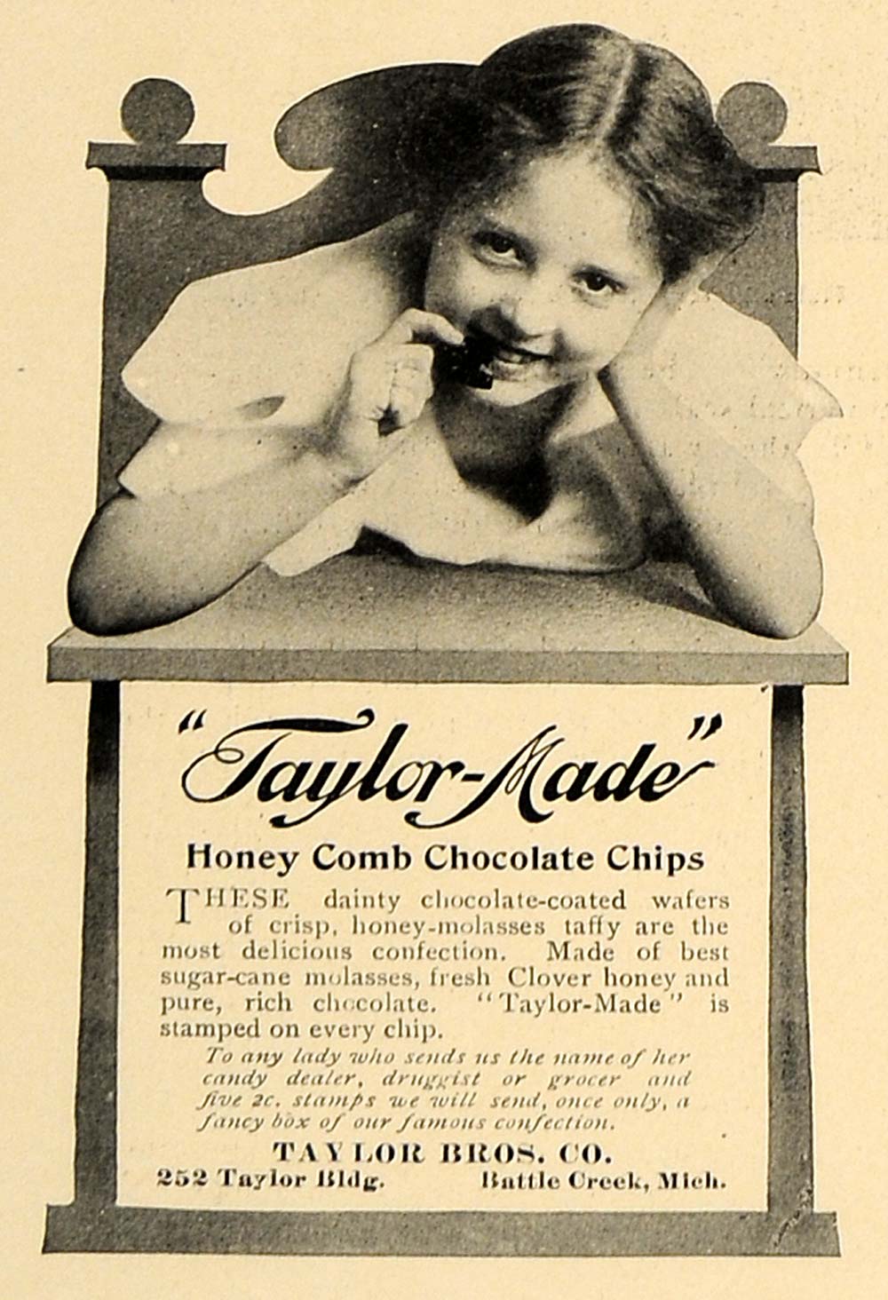 1906 Ad Taylor-Made Honey Comb Chocolate Chips Michigan - ORIGINAL CL4