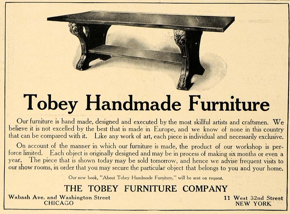 1906 Ad Tobey Handmade Furniture Bench New York Chicago - ORIGINAL CL4