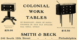 1906 Ad Smith Beck Colonial Work Tables Furniture - ORIGINAL ADVERTISING CL4