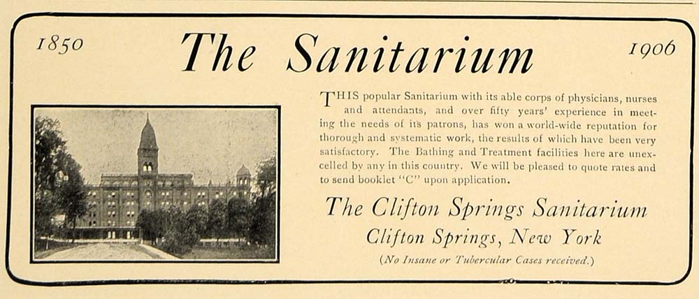 1906 Ad Sanitarium Clifton Springs Physician Nurse - ORIGINAL ADVERTISING CL4