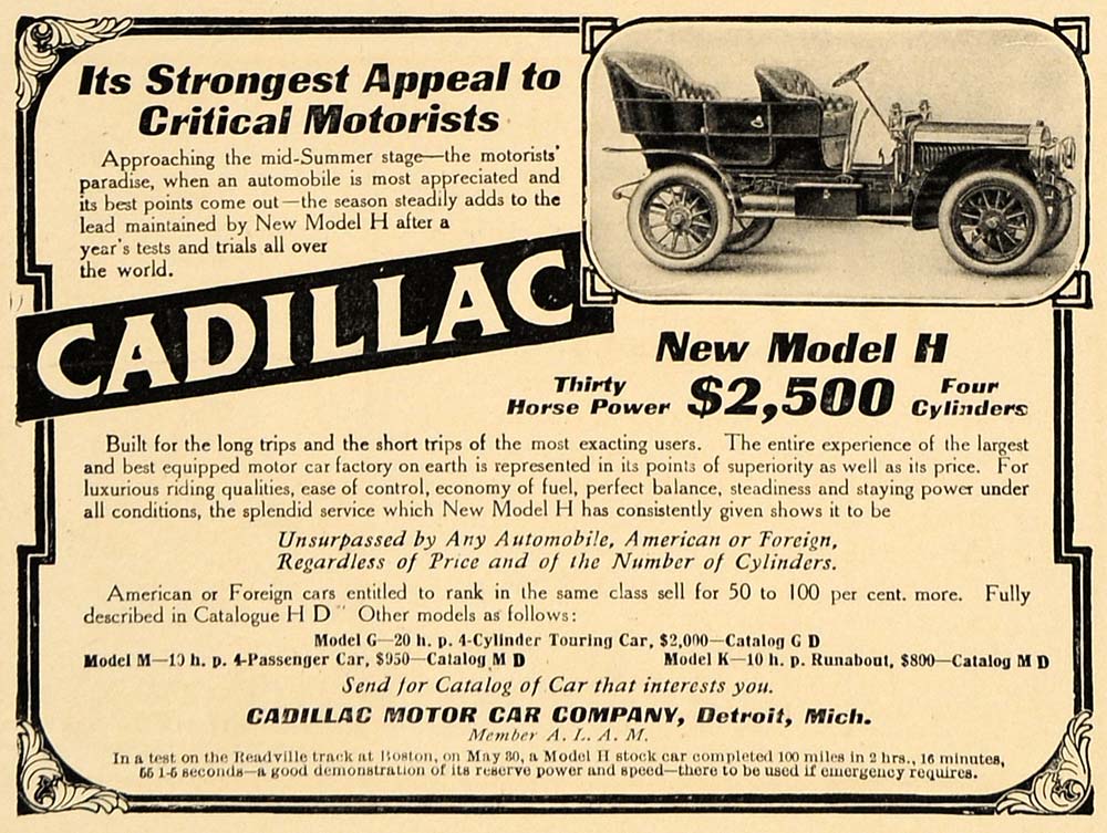 1907 Ad Cadillac Motor Car Automobile Model H Detroit - ORIGINAL ADVERTISING CL4