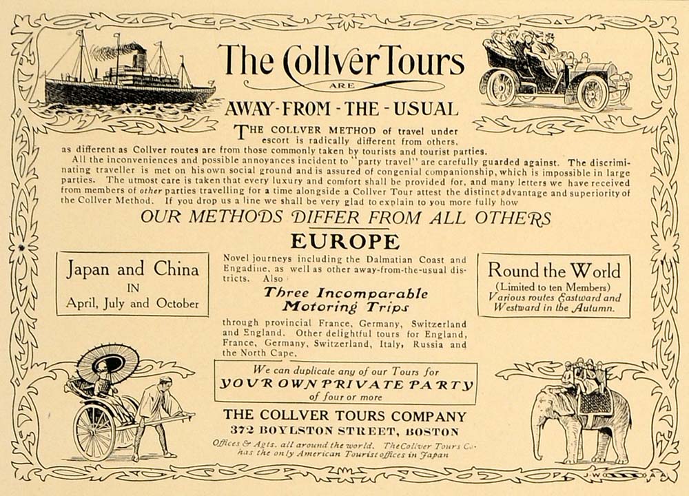 1907 Ad Collver Tours Boylston Tourism Vacation Boston - ORIGINAL CL4