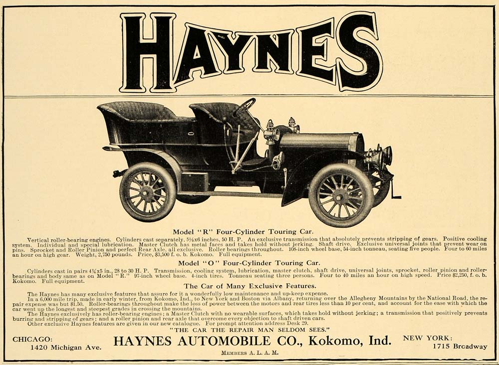 1906 Ad Haynes Automobile Kokomo Tour Car Engine Motor - ORIGINAL CL4