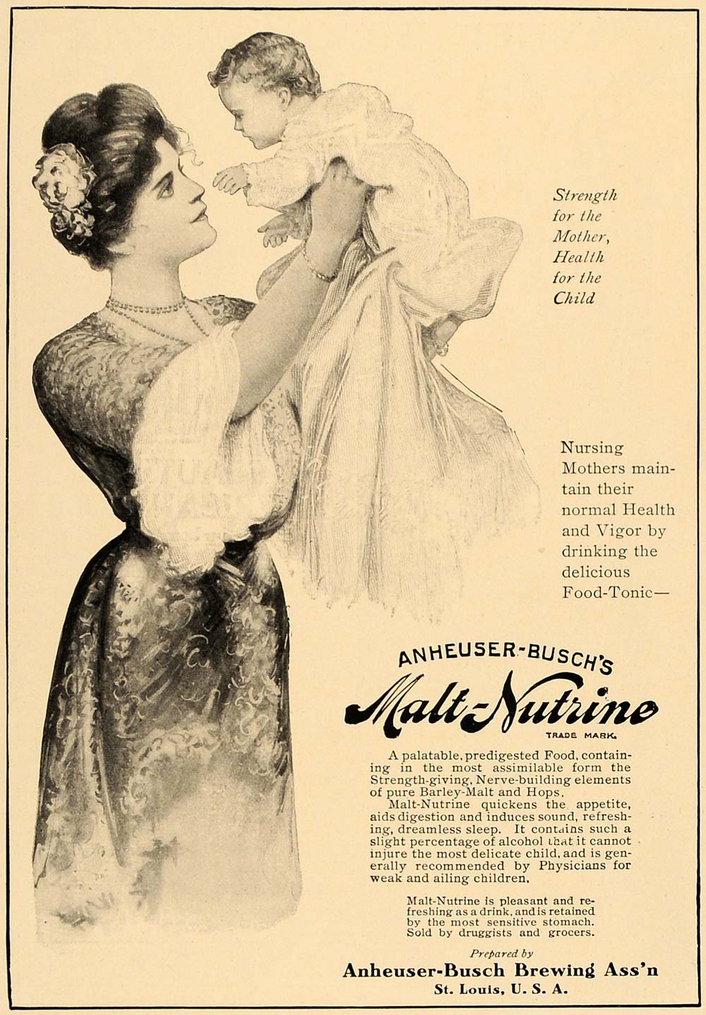 1906 Ad Anheuser-Busch Malt Nutrine Alcohol Sick Child - ORIGINAL CL4