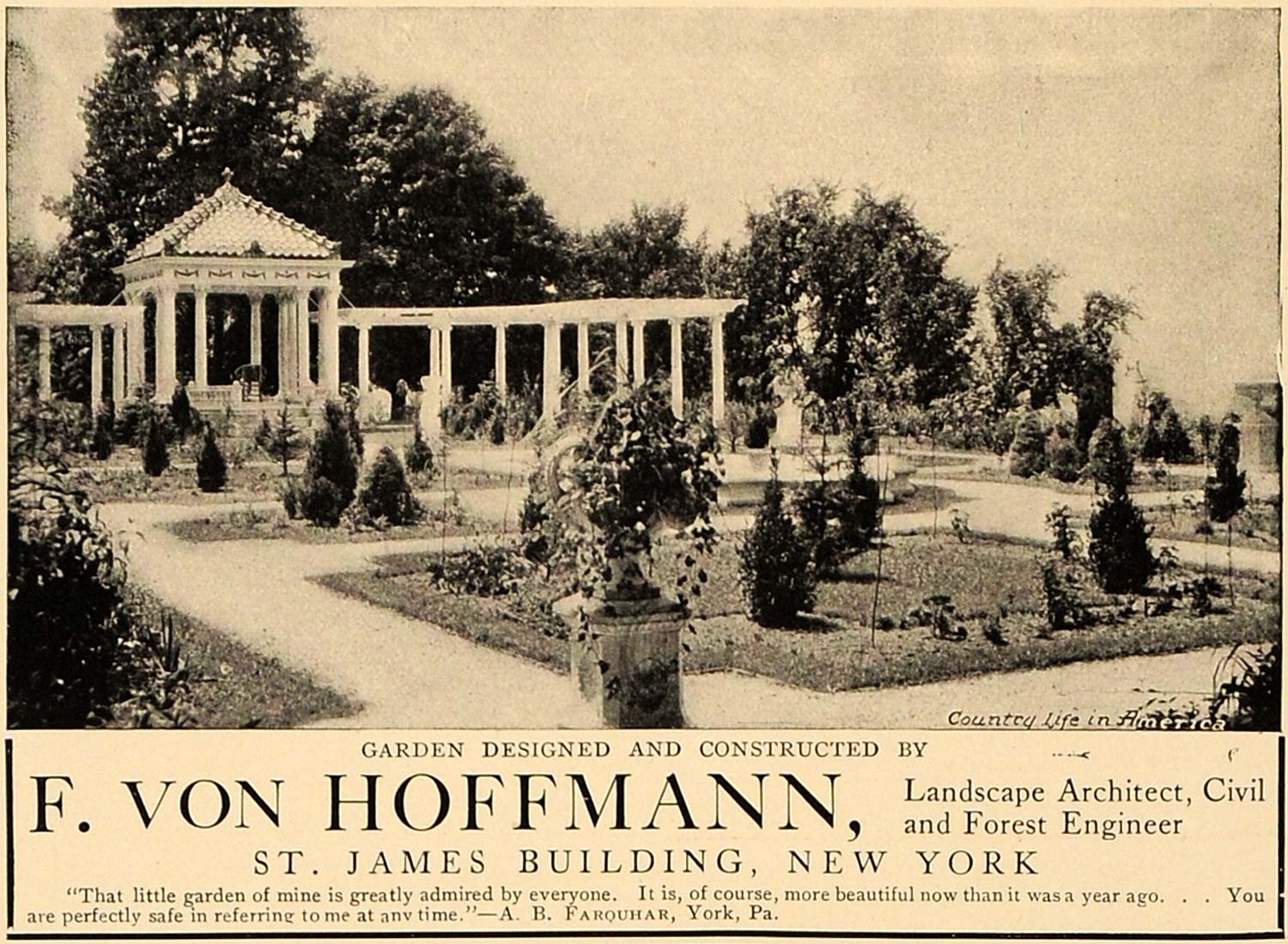 1906 Ad F. Von Hoffman Landscape St. James Building NY - ORIGINAL CL4