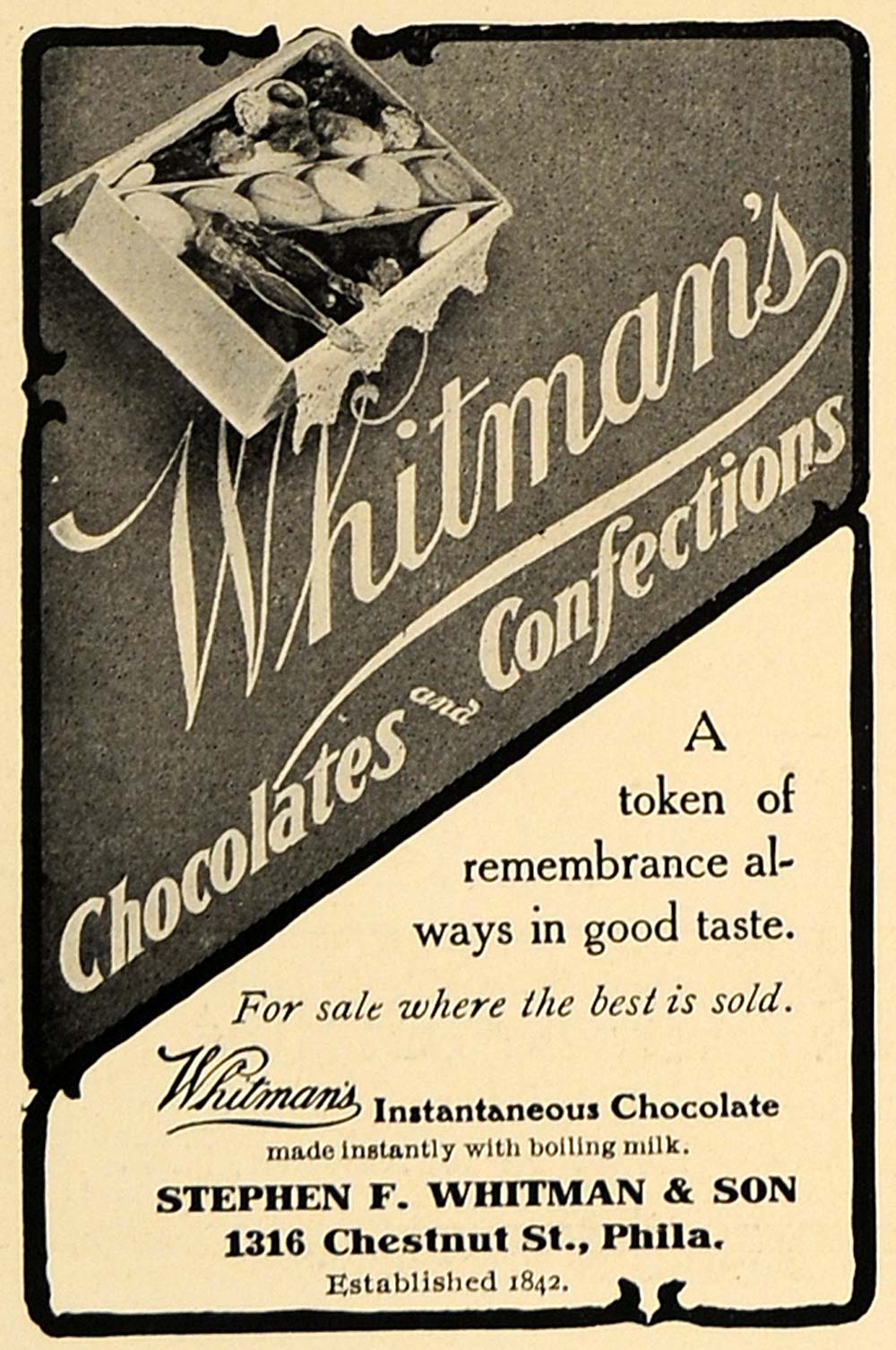 1906 Ad Stephen F. Whitman's Chocolates Confections - ORIGINAL ADVERTISING CL4