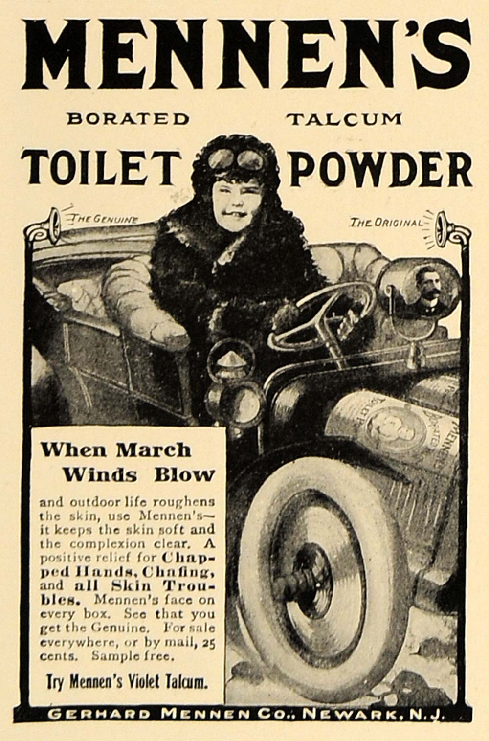 1906 Ad Gerhard Mennen's Borated Talcum Toilet Powder - ORIGINAL ADVERTISING CL4