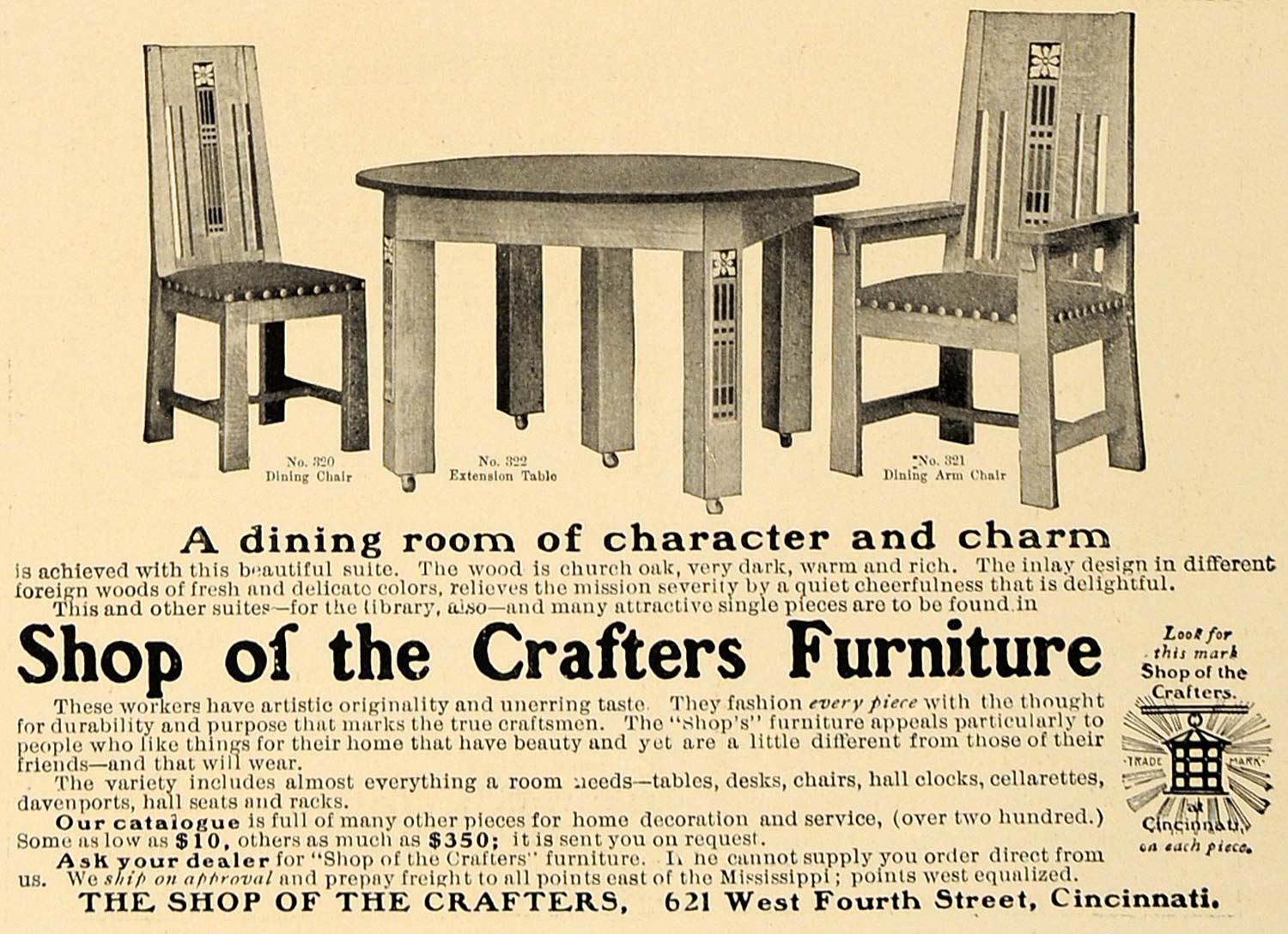 1906 Ad Shop Crafters Furniture Dining Room Set Models - ORIGINAL CL4