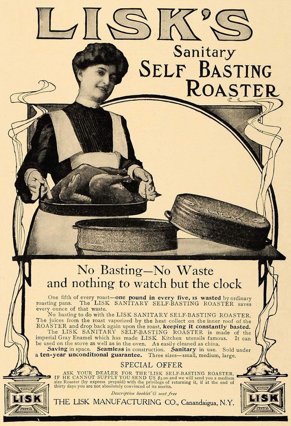 1906 Ad Lisk's Sanitary Self Basting Roaster Baking NY - ORIGINAL CL4