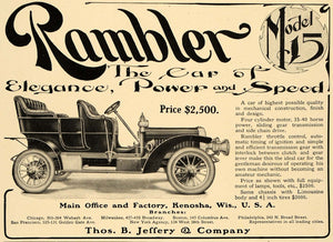 1906 Ad Antique Rambler Model 15 Car Thos. B. Jeffery - ORIGINAL ADVERTISING CL4