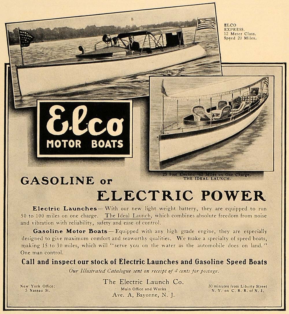 1907 Ad Elco Motor Boats Express Model Ideal Launch - ORIGINAL ADVERTISING CL4