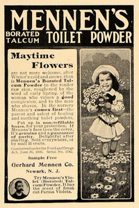 1907 Ad Gerhard Mennen's Borated Talcum Toilet Powder - ORIGINAL ADVERTISING CL4