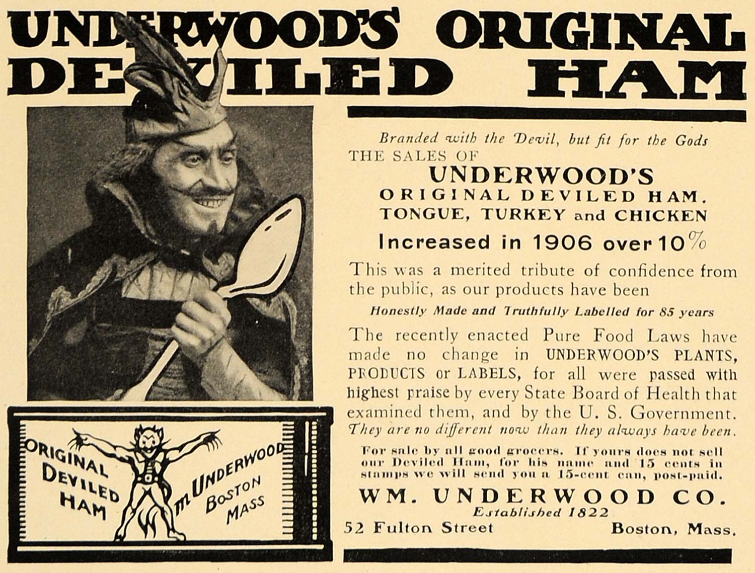 1907 Ad Underwood's Deviled Meat Tongue Turkey Chicken - ORIGINAL CL4