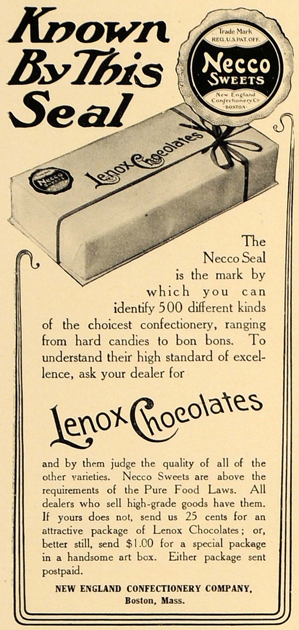 1907 Ad Lenox Candy Chocolates Necco Sweets Confectionery New England CL4