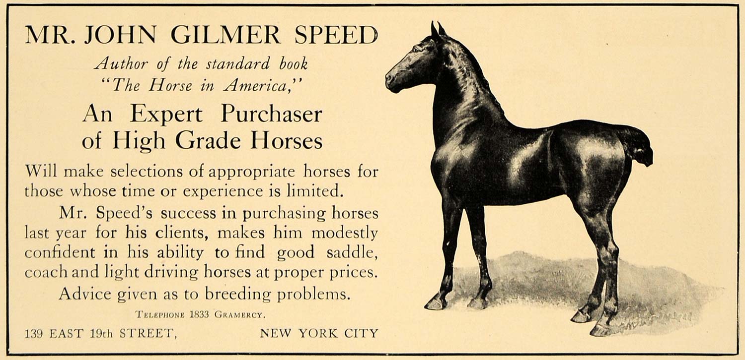 1907 Ad John Gilmer Speed High Grade Horses New York - ORIGINAL ADVERTISING CL4