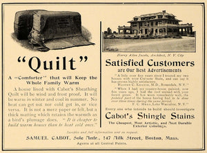 1907 Ad Cabots Shingle Stain Quilt Harry Allen Jacobs - ORIGINAL ADVERTISING CL4