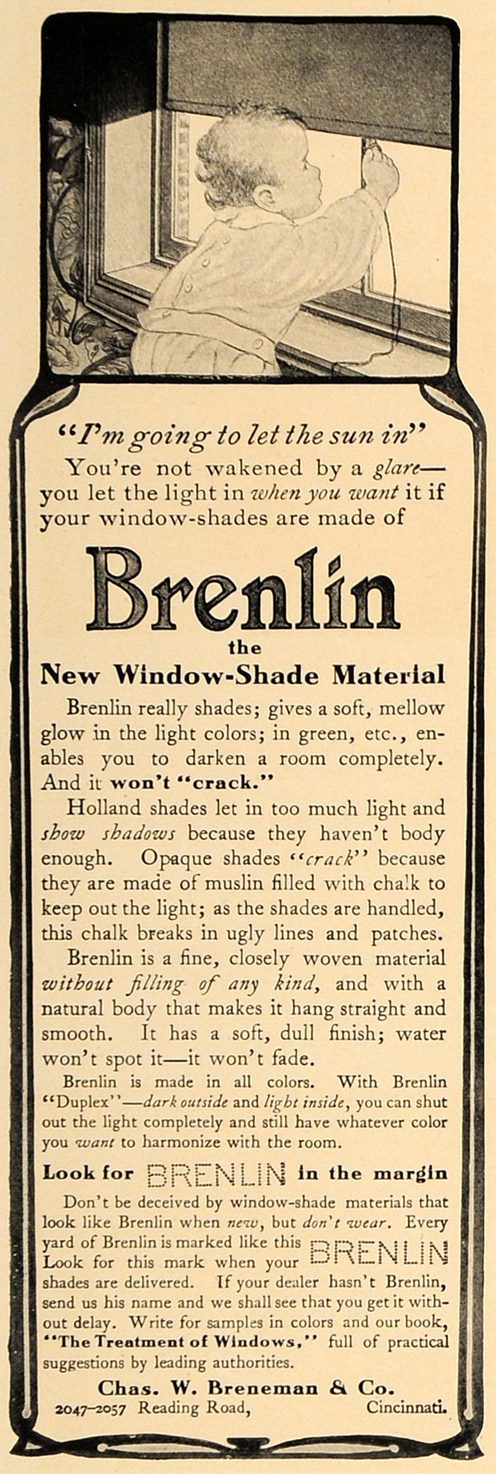 1907 Ad Chas. W. Breneman Brenlin Window Shades Duplex - ORIGINAL CL4